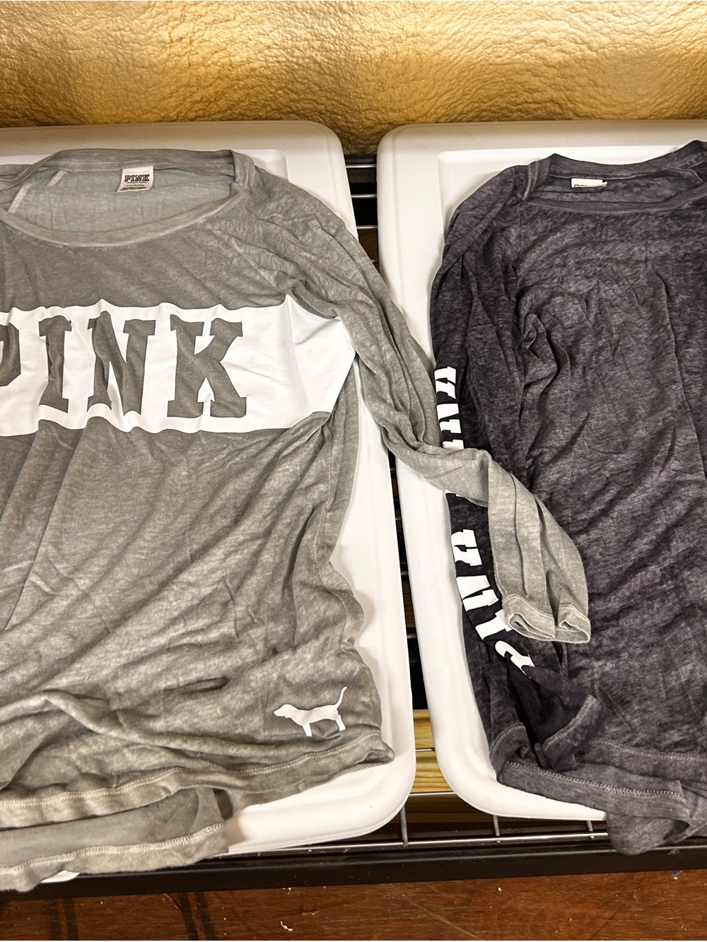 PINK Victoria's Secret Long Sleeve Tee Duo in Light Gray and Charcoal